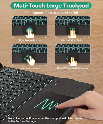 لوحة مفاتيح Surface Pro لجهاز Microsoft Surface Pro 11/10/9/8/X 13 بوصة، غطاء محمول بإضاءة خلفية 7 ألوان، لوحة مفاتيح بلوتوث لاسلكية مغناطيسية مريحة للغاية، لوحة تتبع، إعادة شحن USB-C، حامل أقلام in Saudi Arabia