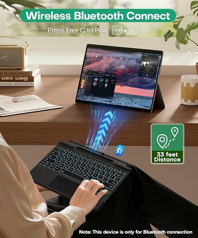 لوحة مفاتيح Surface Pro لجهاز Microsoft Surface Pro 11/10/9/8/X 13 بوصة، غطاء محمول بإضاءة خلفية 7 ألوان، لوحة مفاتيح بلوتوث لاسلكية مغناطيسية مريحة للغاية، لوحة تتبع، إعادة شحن USB-C، حامل أقلام in Saudi Arabia
