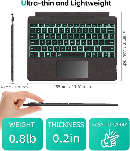 لوحة مفاتيح Surface Pro لجهاز Microsoft Surface Pro 11/10/9/8/X 13 بوصة، غطاء محمول بإضاءة خلفية 7 ألوان، لوحة مفاتيح بلوتوث لاسلكية مغناطيسية مريحة للغاية، لوحة تتبع، إعادة شحن USB-C، حامل أقلام in Saudi Arabia