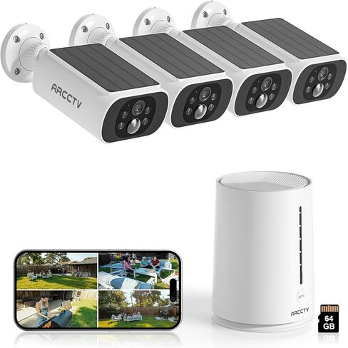 كاميرات أمان الطاقة الشمسية لاسلكية في الهواء الطلق ، 4 كام كيلت ، 4MP Solar Security Camera System ، الرؤية الليلية الملونة ، الكشف عن الحركة ، لا رسوم شهرية ، بطاقة ذاكرة 64 جيجابايت in Kuwait