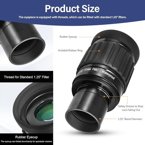 Astromania 1.25"-82 Degree SWA-15m Eyepiece - Bundle with - 1.25" UHC (Ultra High Contrast) Filter in Saudi Arabia
