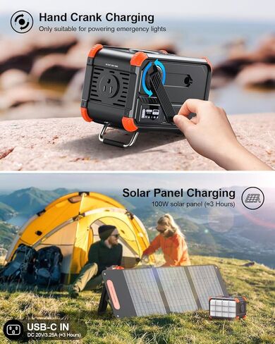 BROWEY Portable Power Station 153Wh Camping Small Solar Generator with Hand Crank 120V 150W AC Outlet Lithium Battery Power Bank, Wireless Charging Emergency Charger for Outdoor Travel Home Backup in Saudi Arabia