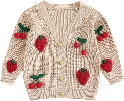 سترة صوفية للفتيات الصغيرات بأزرار سفلية وأكمام طويلة مطرزة ومعطف تريكو ملابس خريفية للأطفال الصغار in Kuwait