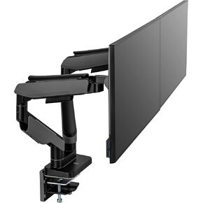 ذراع شاشة POUT E19 شديد التحمل - حامل مكتب فولاذي قابل للتعديل لشاشات مقاس 17 بوصة - 49 بوصة، يدعم 5-44 رطل، إمالة الحركة الكاملة والدوران (أبيض/أسود، فردي) in Kuwait