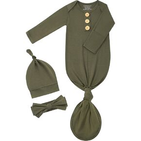 Newborn Knotted Gown Set, Soft Breathable Baby Sleep Gown with Hat & Headband for Boys Girls in Saudi Arabia