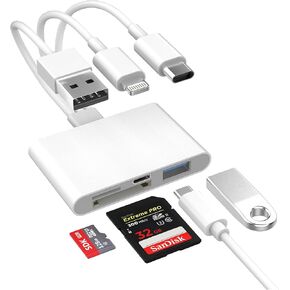 4-in-1 SD Card Reader for iPhone iPad Mac, USB-C+Lightning+USB 3.0 OTG Adapter, Fast Transfer from Camera SD/TF Card to Phone, Compatible with Flash Drive in Saudi Arabia