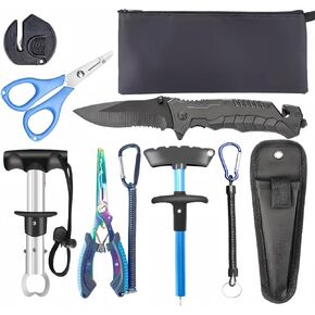 مجموعة أدوات صيد السمك 8 قطع قابلة للجيب، كماشة صيد سكين قابلة للطي ومقص ومقبض شفاه السمكة ومبراة حبل غمد، أدوات صيد المياه العذبة والمالحة من أبودا، هدايا صيد الأسماك in Kuwait