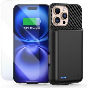 حافظة بطارية لهاتف iPhone 17 Pro Max (6.9 بوصة)، حافظة شاحن شحن ممتدة فائقة النحافة بقدرة 7000 مللي أمبير في الساعة، حزمة بطارية شحن سريع قابلة لإعادة الشحن بقدرة 15 وات مع واقي شاشة من الزجاج المقوى - أسود in Kuwait