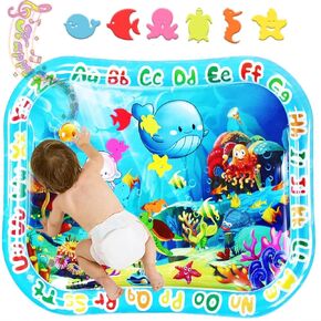 Baby Water Mat Large 37.4"x29.9", Safe Inflatable Tummy Time Water Play Mat for Infants & Toddlers with Climate Pledge Friendly, Newborn Sensory Water Pad for Christmas Gift (Blue) in Saudi Arabia