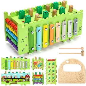 Wooden Montessori Toys for 1 Year Old - Educational Learning Activity Cube for Baby Boys Girls Age 1 2 3 Year Old Hammering Pounding Toy with Xylophone & Abacus Game, Wood Toy Crocodile in Kuwait