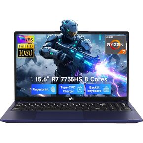 كمبيوتر محمول NIMO مقاس 15.6 بوصة IPS FHD للألعاب، AMD 8 Cores Ryzen 7 7735HS 32 جيجابايت DDR5 RAM 1 تيرابايت SSD (Beats i7-12650H، حتى 4.75 جيجا هرتز) كمبيوتر مع Radeon 680M 100W Type-C لوحة مفاتيح بإضاءة خلفية فتح بصمة الإصبع in Kuwait