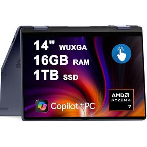 كمبيوتر محمول Dell Inspiron 14 Plus 2 في 1 مقاس 14 بوصة WUXGA Touch AMD 8-core Ryzen AI 7 350 ما يصل إلى 50 سطحًا (>i7-12700H) ذاكرة الوصول العشوائي 16 جيجابايت و1 تيرابايت SSD بإضاءة خلفية لمنشئ الأعمال الاحترافية Win11 Copilot+ AI in Kuwait