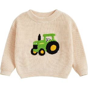 Toddler Baby Boy Chunky Knit Sweater Farm Tractor Long Sleeve Knitted Sweatshirt Pullover Top Fall Winter Clothes in Kuwait