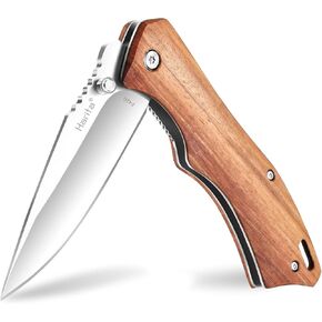 سكين جيب Harita سكين قابل للطي، مقبض خشبي حمار وحشي خفيف الوزن للرجال، شفرة حادة من الفولاذ المقاوم للصدأ 8cr13mov، للتخييم والصيد والبقاء على قيد الحياة والتنزه سيرًا على الأقدام سكاكين 2.95 بوصة (شفرة كلاسيكية) in Kuwait