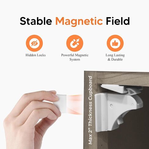 Magnetic Cabinet Locks Baby Proofing (20 Locks + 2 Keys) – Child Proof Cabinet Locks with Easy Adhesive Installation – Child Safety Locks for Kitchen, Cabinets & Drawers with Optional Screws in Saudi Arabia