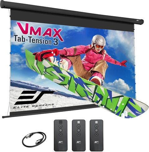 شاشات Elite VMAX Tab-Tension 3 Series، شاشة عرض مزودة بمحرك 125 بوصة، 16:9 CineGrey منسدل كهربائي عالي التباين، 4K/8K HDR، جهاز تحكم عن بعد IR/RF، VMAXT125UCH3 in Kuwait