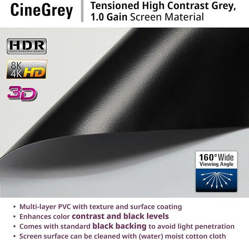 شاشات Elite VMAX Tab-Tension 3 Series، شاشة عرض مزودة بمحرك 125 بوصة، 16:9 CineGrey منسدل كهربائي عالي التباين، 4K/8K HDR، جهاز تحكم عن بعد IR/RF، VMAXT125UCH3 in Kuwait
