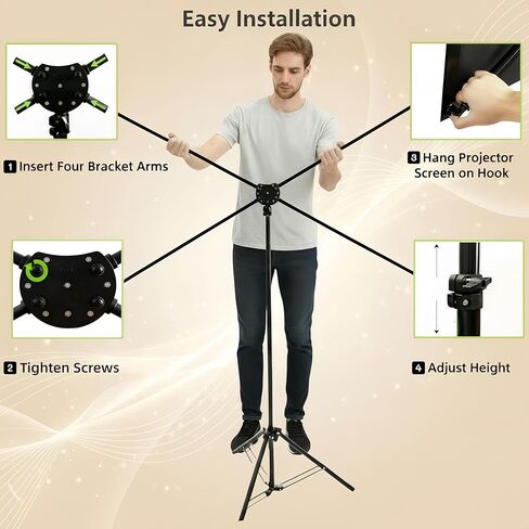 شاشة عرض 80 بوصة مع حامل، شاشة عرض محمولة 4K HD PVC، شاشة عرض ثلاثية القوائم مع حقيبة حمل للأفلام الداخلية والخارجية، خالية من التجاعيد، 16:9 in Saudi Arabia