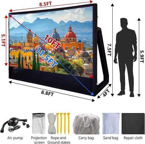 شاشة عرض قابلة للنفخ مقاس 11.5 قدمًا في الهواء الطلق - مادة PVC محكمة الغلق، مجهزة بمضخة هواء بقدرة 800 واط لحفلات الأفلام الليلية في الهواء الطلق، لا حاجة لتشغيل المنفاخ بشكل مستمر in Kuwait