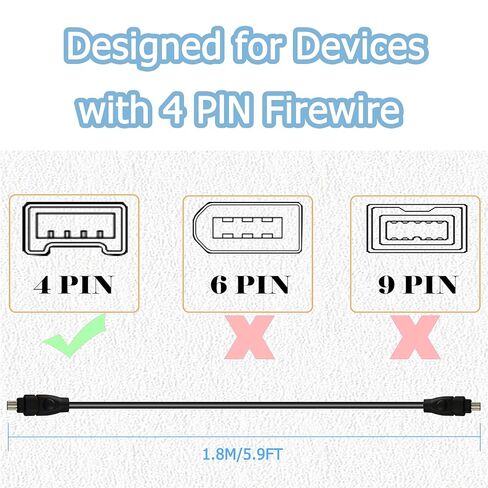 كابل FireWire 4 Pin إلى 4 Pin iLink DV Cable Firewire 400 IEEE 1394 سلك كابل DV عالي السرعة للأتمتة الصناعية وأجهزة Pro AV (1.8M/5.9FT) in Kuwait