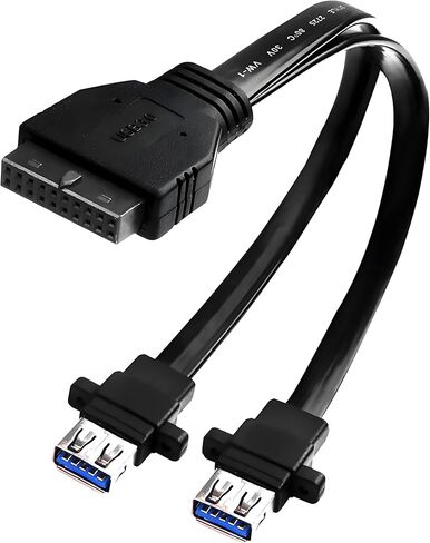 اللوحة الأم للكمبيوتر الشخصي 20 دبوس إلى 2 قطعة مثبتة على اللوحة الأمامية USB 3.0 Type-A (مع فتحات برغي التثبيت) كابل تمديد مسطح أنثى 12.5 بوصة/32 سم in Kuwait