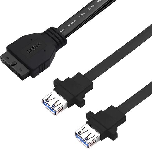 اللوحة الأم للكمبيوتر الشخصي 20 دبوس إلى 2 قطعة مثبتة على اللوحة الأمامية USB 3.0 Type-A (مع فتحات برغي التثبيت) كابل تمديد مسطح أنثى 12.5 بوصة/32 سم in Kuwait