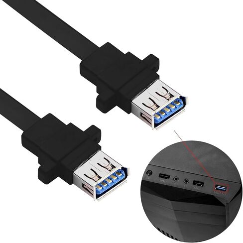 اللوحة الأم للكمبيوتر الشخصي 20 دبوس إلى 2 قطعة مثبتة على اللوحة الأمامية USB 3.0 Type-A (مع فتحات برغي التثبيت) كابل تمديد مسطح أنثى 12.5 بوصة/32 سم in Kuwait