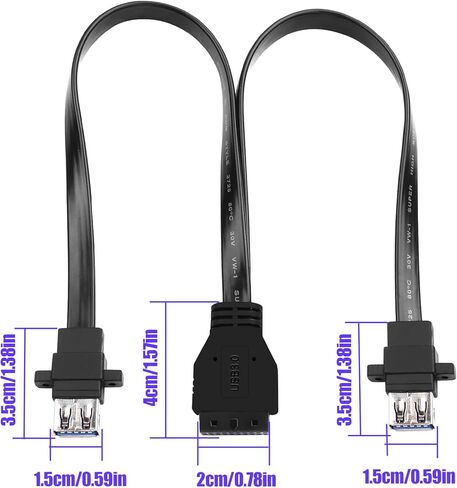 اللوحة الأم للكمبيوتر الشخصي 20 دبوس إلى 2 قطعة مثبتة على اللوحة الأمامية USB 3.0 Type-A (مع فتحات برغي التثبيت) كابل تمديد مسطح أنثى 12.5 بوصة/32 سم in Kuwait