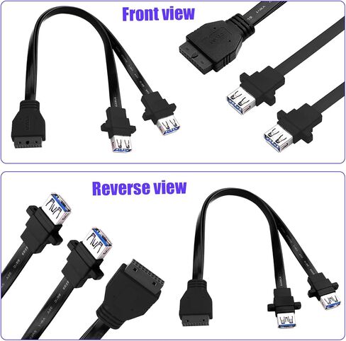 اللوحة الأم للكمبيوتر الشخصي 20 دبوس إلى 2 قطعة مثبتة على اللوحة الأمامية USB 3.0 Type-A (مع فتحات برغي التثبيت) كابل تمديد مسطح أنثى 12.5 بوصة/32 سم in Kuwait