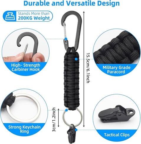 Paracord Keychain Carabiner Set with Tactical Clips, D-Ring Lanyard Hook, Multi-Function EDC Gear for Backpacks, Water Bottles, Hiking, Camping, Outdoor & Everyday Carry in Kuwait