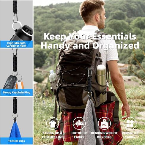 Paracord Keychain Carabiner Set with Tactical Clips, D-Ring Lanyard Hook, Multi-Function EDC Gear for Backpacks, Water Bottles, Hiking, Camping, Outdoor & Everyday Carry in Kuwait