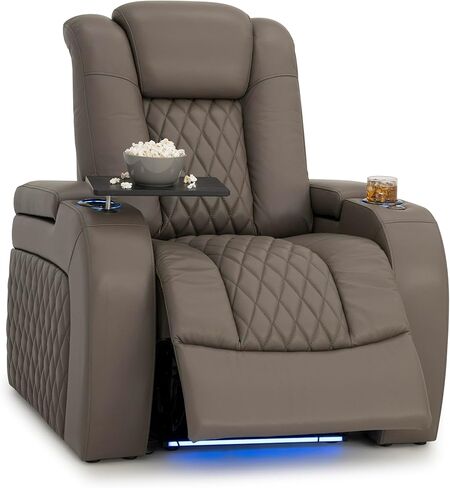 Seatcraft Diamante Zero-Gravity CoolZero Italian Leather Home Theater Seating, Power Headrest, Power Recline, Single Recliner, Gray in Saudi Arabia