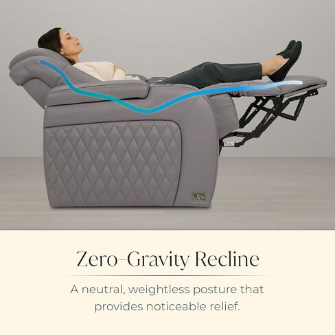 Seatcraft Diamante Zero-Gravity CoolZero Italian Leather Home Theater Seating, Power Headrest, Power Recline, Single Recliner, Gray in Saudi Arabia
