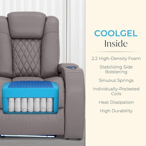 Seatcraft Diamante Zero-Gravity CoolZero Italian Leather Home Theater Seating, Power Headrest, Power Recline, Single Recliner, Gray in Saudi Arabia