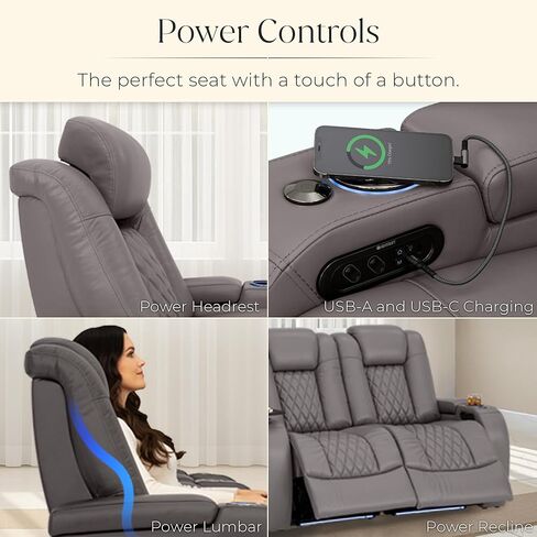 Seatcraft Diamante Zero-Gravity CoolZero Italian Leather Home Theater Seating, Power Headrest, Power Recline, Single Recliner, Gray in Saudi Arabia