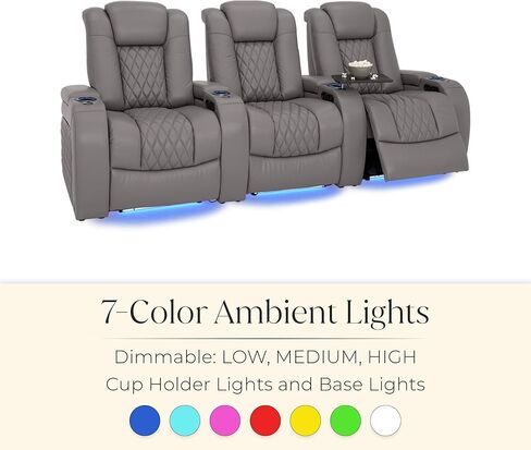 Seatcraft Diamante Zero-Gravity CoolZero Italian Leather Home Theater Seating, Power Headrest, Power Recline, Single Recliner, Gray in Saudi Arabia
