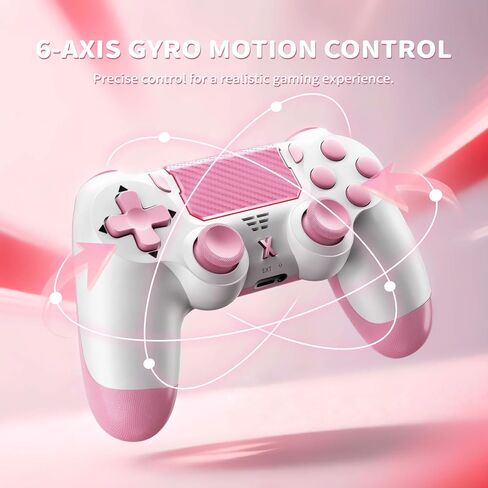 وحدة تحكم Quevati اللاسلكية لجهاز PS-4، عصا تحكم لعبة اهتزاز مزدوجة/استشعار الحركة/لوحة اللمس/مكبر صوت/سماعة رأس مقبس صوت 3.5 مم، مستشعر ستة محاور مطور، متوافق مع وحدة تحكم PS4/Slim/Pro/الكمبيوتر الشخصي، وردي in Kuwait