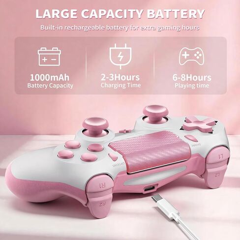 وحدة تحكم Quevati اللاسلكية لجهاز PS-4، عصا تحكم لعبة اهتزاز مزدوجة/استشعار الحركة/لوحة اللمس/مكبر صوت/سماعة رأس مقبس صوت 3.5 مم، مستشعر ستة محاور مطور، متوافق مع وحدة تحكم PS4/Slim/Pro/الكمبيوتر الشخصي، وردي in Kuwait