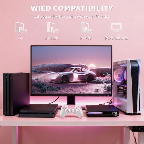 وحدة تحكم Quevati اللاسلكية لجهاز PS-4، عصا تحكم لعبة اهتزاز مزدوجة/استشعار الحركة/لوحة اللمس/مكبر صوت/سماعة رأس مقبس صوت 3.5 مم، مستشعر ستة محاور مطور، متوافق مع وحدة تحكم PS4/Slim/Pro/الكمبيوتر الشخصي، وردي in Kuwait