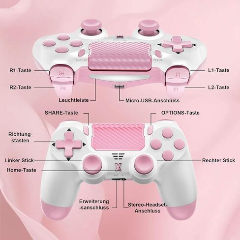وحدة تحكم Quevati اللاسلكية لجهاز PS-4، عصا تحكم لعبة اهتزاز مزدوجة/استشعار الحركة/لوحة اللمس/مكبر صوت/سماعة رأس مقبس صوت 3.5 مم، مستشعر ستة محاور مطور، متوافق مع وحدة تحكم PS4/Slim/Pro/الكمبيوتر الشخصي، وردي in Kuwait