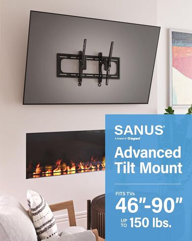SANUS Preferred Extendable Tilt TV Wall Mount for 42 to 90 inch Screens up to 150lbs - 5.7" Extension Provides Max 12 deg Tilt to Reduce Glare - Easy DIY Install w/Included Hardware - SLT4-B1 in Saudi Arabia