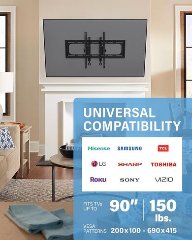 SANUS Preferred Extendable Tilt TV Wall Mount for 42 to 90 inch Screens up to 150lbs - 5.7" Extension Provides Max 12 deg Tilt to Reduce Glare - Easy DIY Install w/Included Hardware - SLT4-B1 in Saudi Arabia