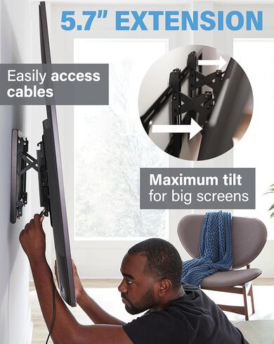 SANUS Preferred Extendable Tilt TV Wall Mount for 42 to 90 inch Screens up to 150lbs - 5.7" Extension Provides Max 12 deg Tilt to Reduce Glare - Easy DIY Install w/Included Hardware - SLT4-B1 in Saudi Arabia