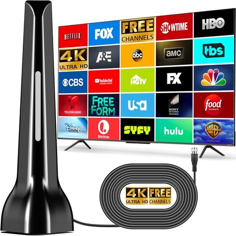 TV Antenna for Smart TV Indoor, Long Range Digital HDTV Antenna for Local Channels in 4K 1080p - 360° Reception with Strong Magnetic Base, Easy Setup for Free Over-The-Air Channels, No Cable in Kuwait