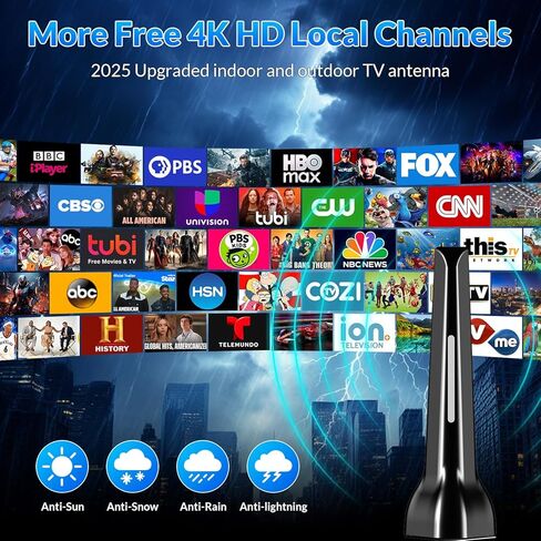 هوائي تلفزيون للتلفزيون الذكي الداخلي، هوائي HDTV رقمي طويل المدى للقنوات المحلية بدقة 4K 1080p - استقبال 360 درجة مع قاعدة مغناطيسية قوية، إعداد سهل للقنوات المجانية عبر الهواء، بدون كابل in Saudi Arabia