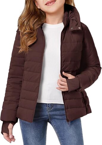 Haloumoning Girls Hooded Puffer Jacket Kids Winter Quilted Down Coats with Zipper Pockets 5-14 Years in Saudi Arabia