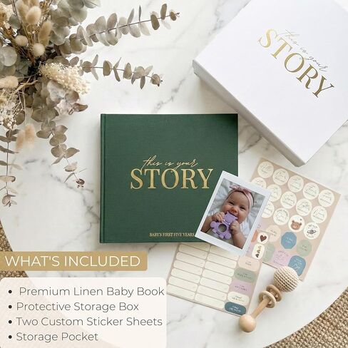 Baby Book Keepsake Baby Books to Record Baby's Milestones and Photos Memory Book for Newborn Girl or Newborn Boy, Gender Neutral, Scrapbook Album, First 5 Year Journal Includes Stickers & Keepsake Box in Saudi Arabia
