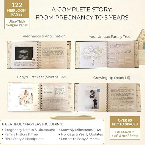 Baby Book Keepsake Baby Books to Record Baby's Milestones and Photos Memory Book for Newborn Girl or Newborn Boy, Gender Neutral, Scrapbook Album, First 5 Year Journal Includes Stickers & Keepsake Box in Saudi Arabia