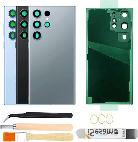 بديل الزجاج الخلفي الخلفي لهاتف Samsung Galaxy S23 Ultra مع عدسة زجاجية للكاميرا + لاصق + مجموعة أدوات إصلاح (أسود) in Kuwait