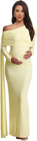 One Shoulder Maternity Dress for Photoshoot Mermaid Baby Shower Dress Long Sleeve Pregnancy Gown in Saudi Arabia